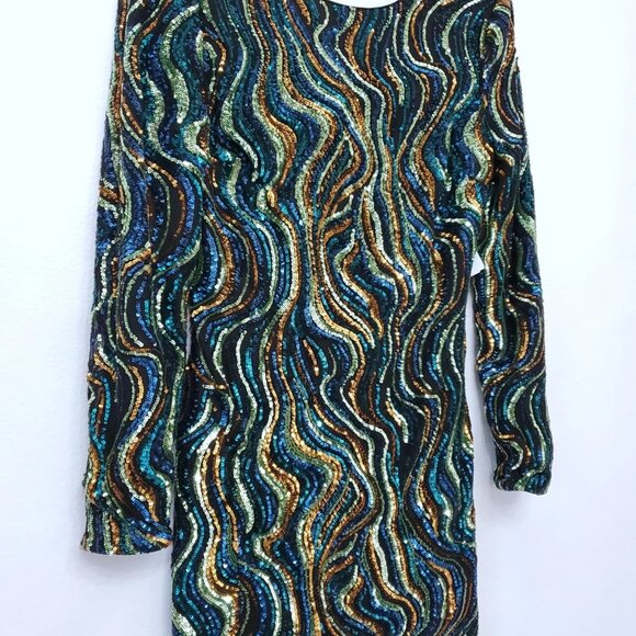 Dress the Population Black Label Nathalia Sequined Long-Sleeve Mini Dress XXL - Picture 4 of 16